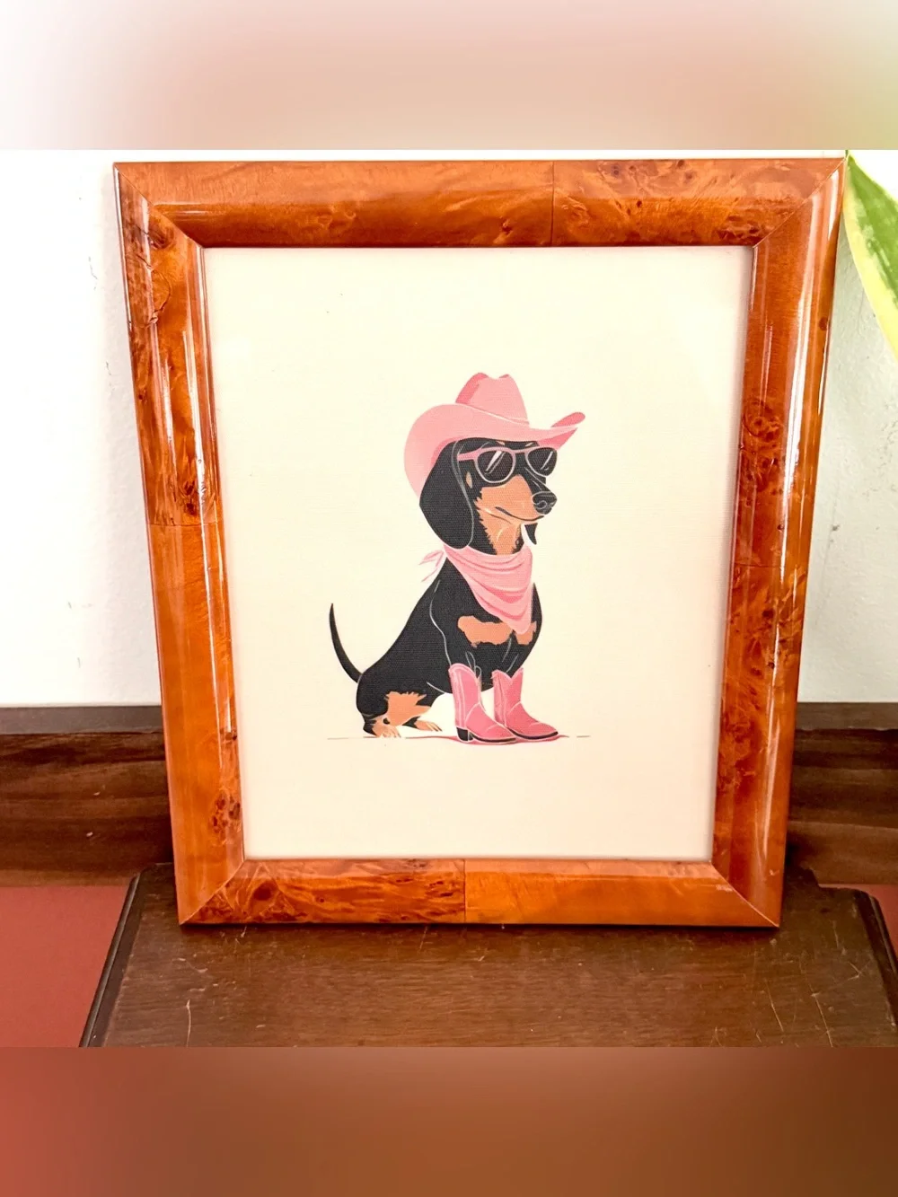 Western Dachshund Weiner Dog Pink Cowgirl Hat Boots Canvas Print Framed Wall Art
